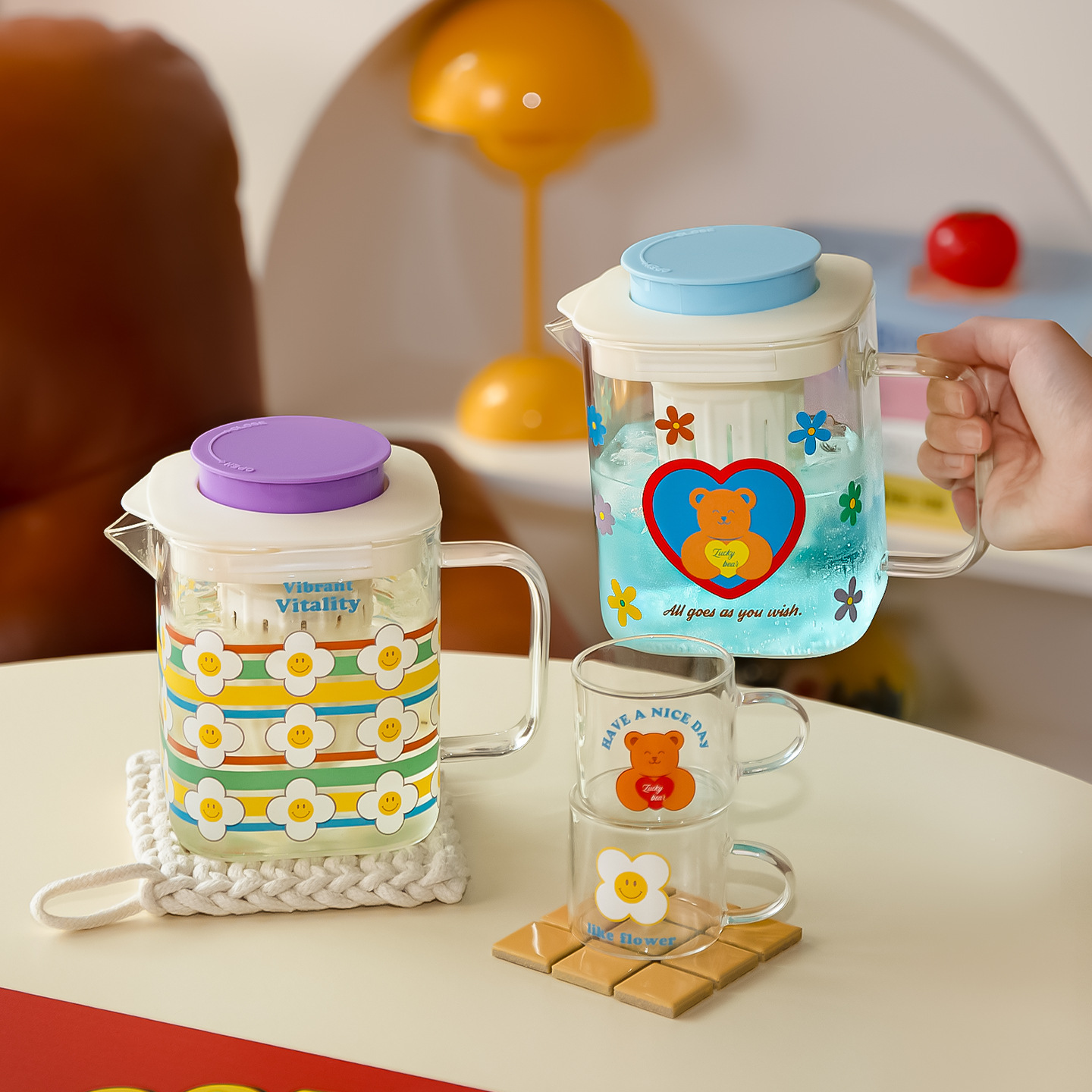 《6503》彩虹花花小熊冷水壺泡茶組800ml