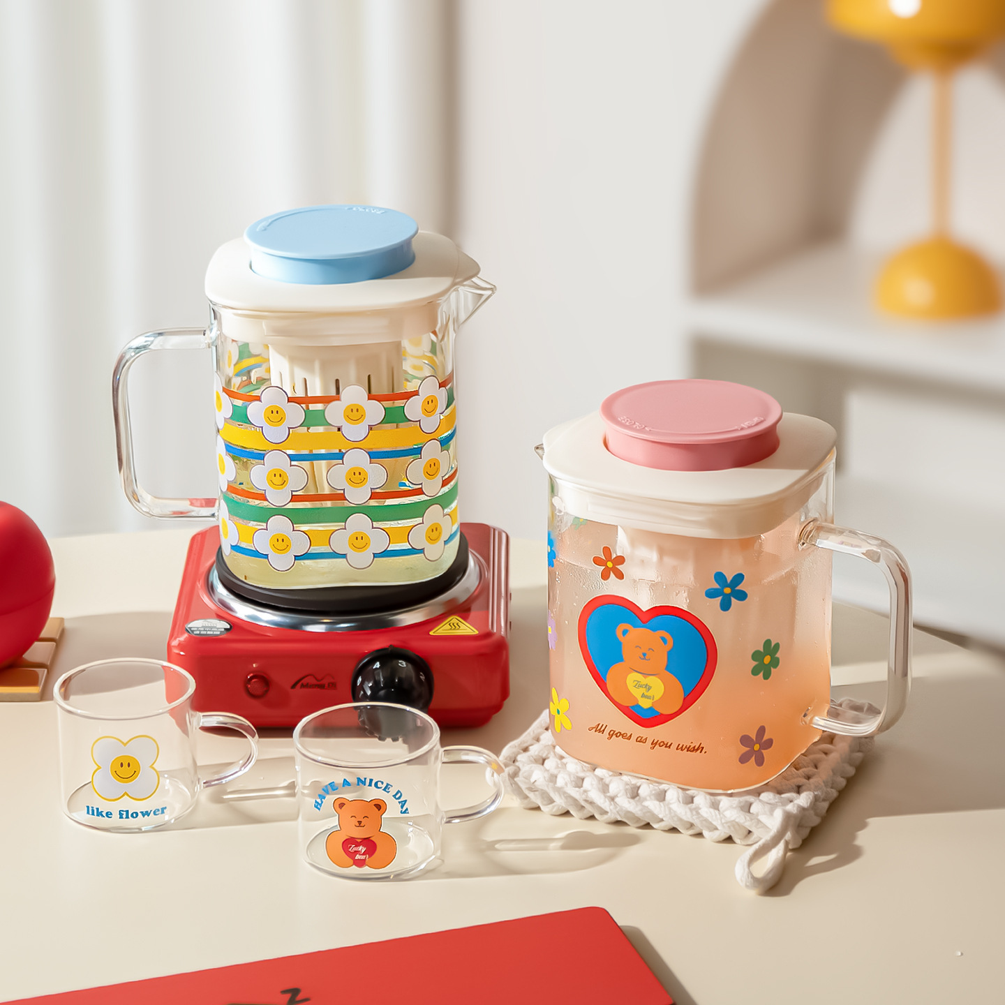 《6503》彩虹花花小熊冷水壺泡茶組800ml