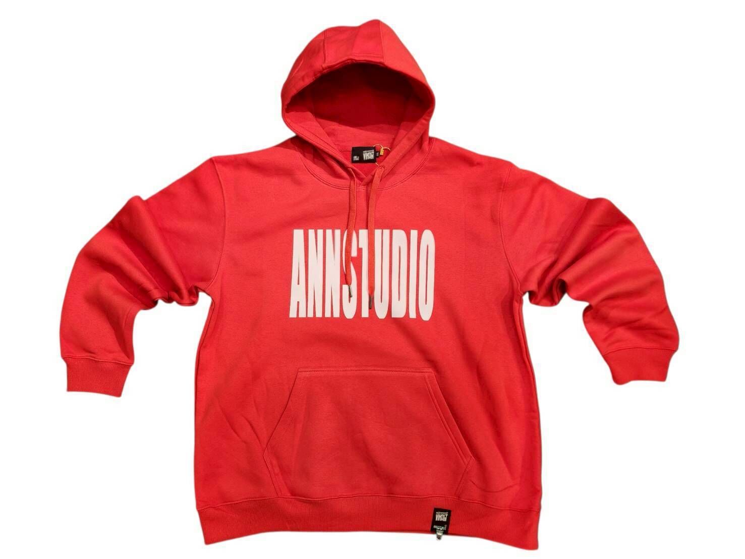 ANNSTÜDIO 條碼LOGO刷毛帽T / 經典紅白