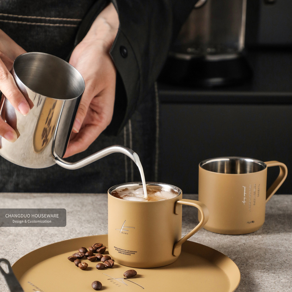 不鏽鋼雙層隔熱手把杯（沙色）