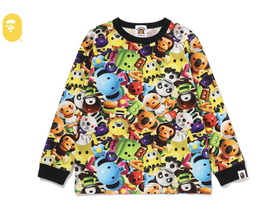 【BAPE童裝】0103 發售3D MILO ALL FRIENDS LS TEE