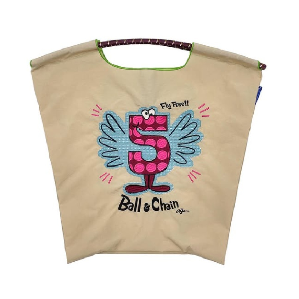 Ball＆Chain 刺繡環保購物袋 M號 - 卡其 (31400921)