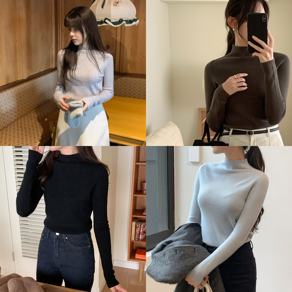 韓國Cherrykoko授權 軟糯細直紋百搭基礎半高領上衣【MADE, CRKO】系列