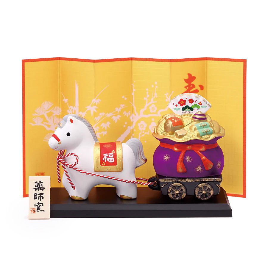 日本 薬師窯 十二生肖-馬陶瓷擺設(No.47) -錦彩招福午(福運び)