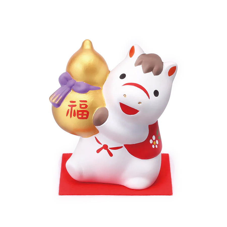 日本 薬師窯 十二生肖-馬陶瓷擺設(No.58) -錦彩招福午(瓢箪持ち)