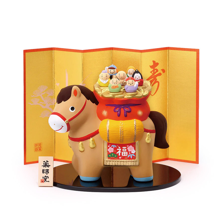 日本 薬師窯 十二生肖-馬陶瓷擺設(No.64) -錦彩招福午(七福神)