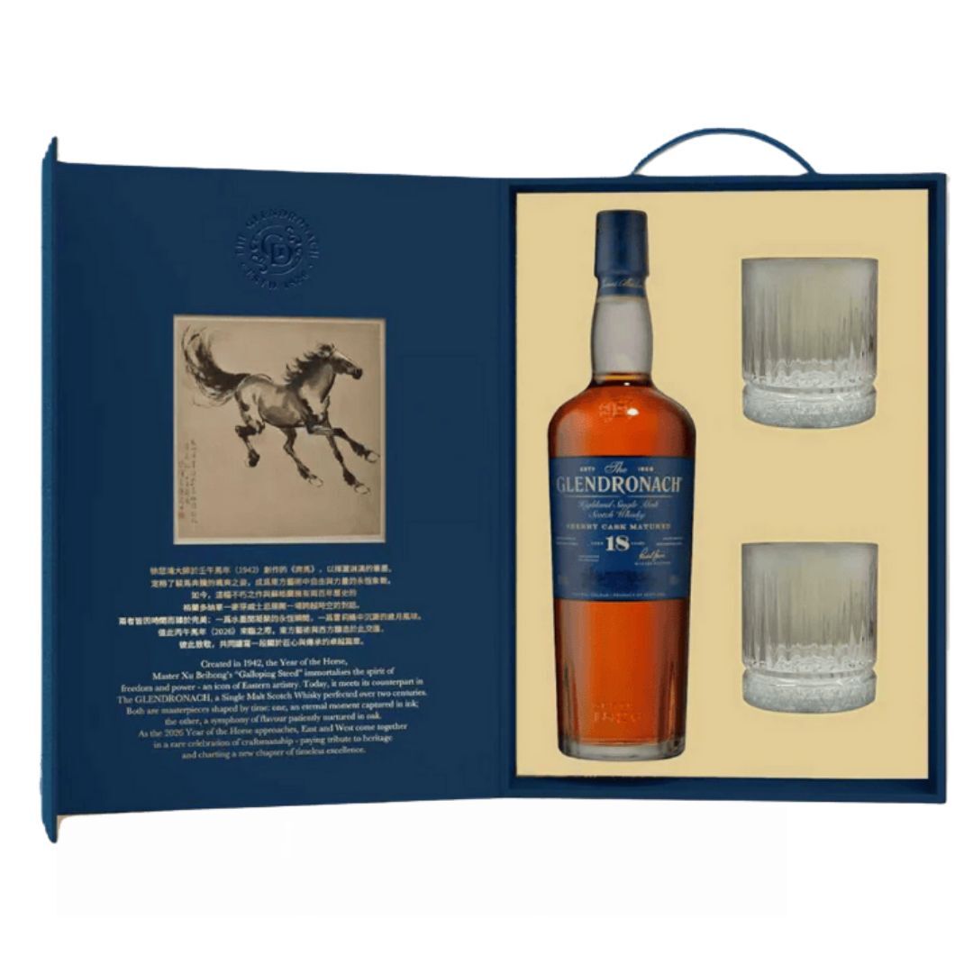 格蘭多納 18年 單一純麥威士忌 2026 馬年限定禮盒 700mL 連酒杯X2 禮盒