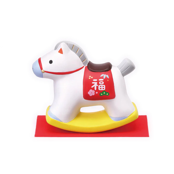 日本 薬師窯 十二生肖-馬陶瓷擺設(No.72) -錦彩招福午(ゆらゆら木馬)