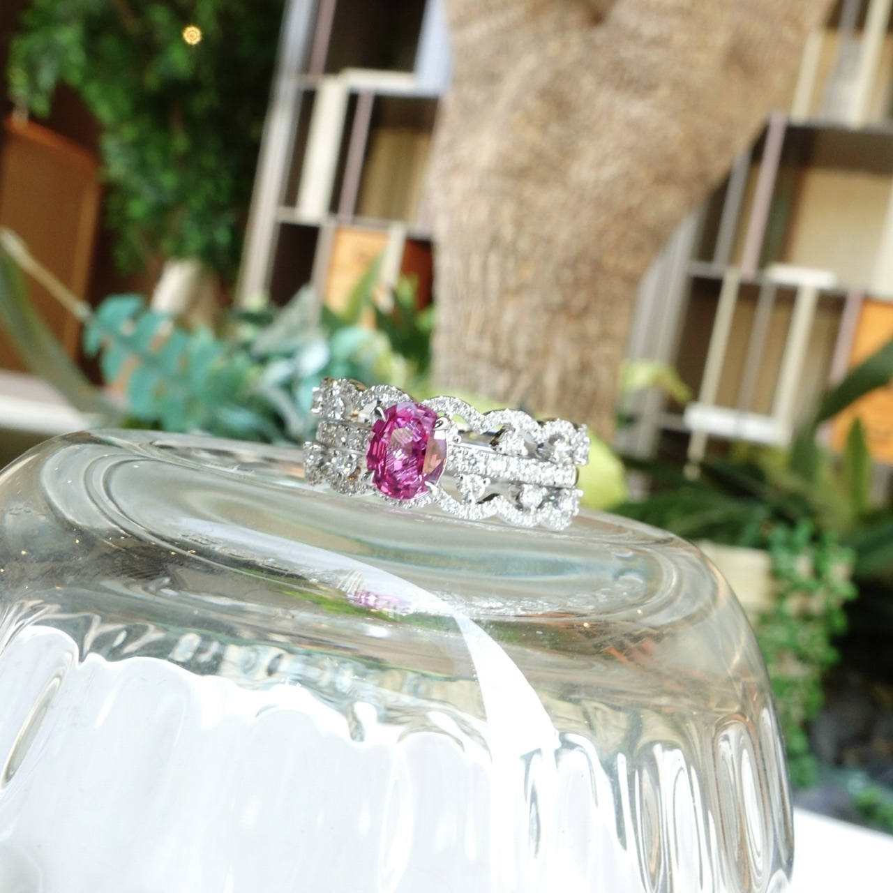 1.02ct無燒Padparadscha 18K金戒指一套三件-日出色  (帶寶石證書)