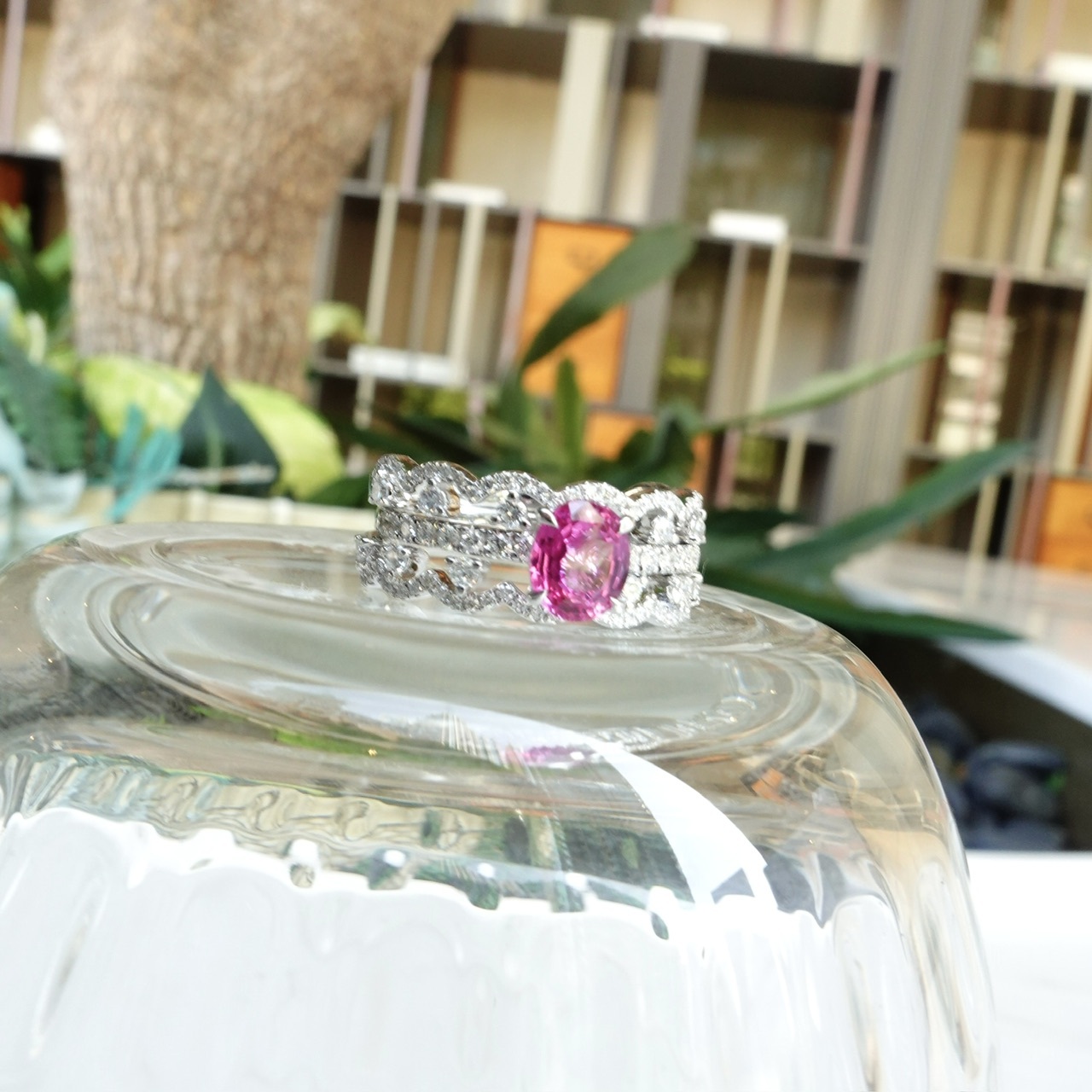 1.02ct無燒Padparadscha 18K金戒指一套三件-日出色  (帶寶石證書)