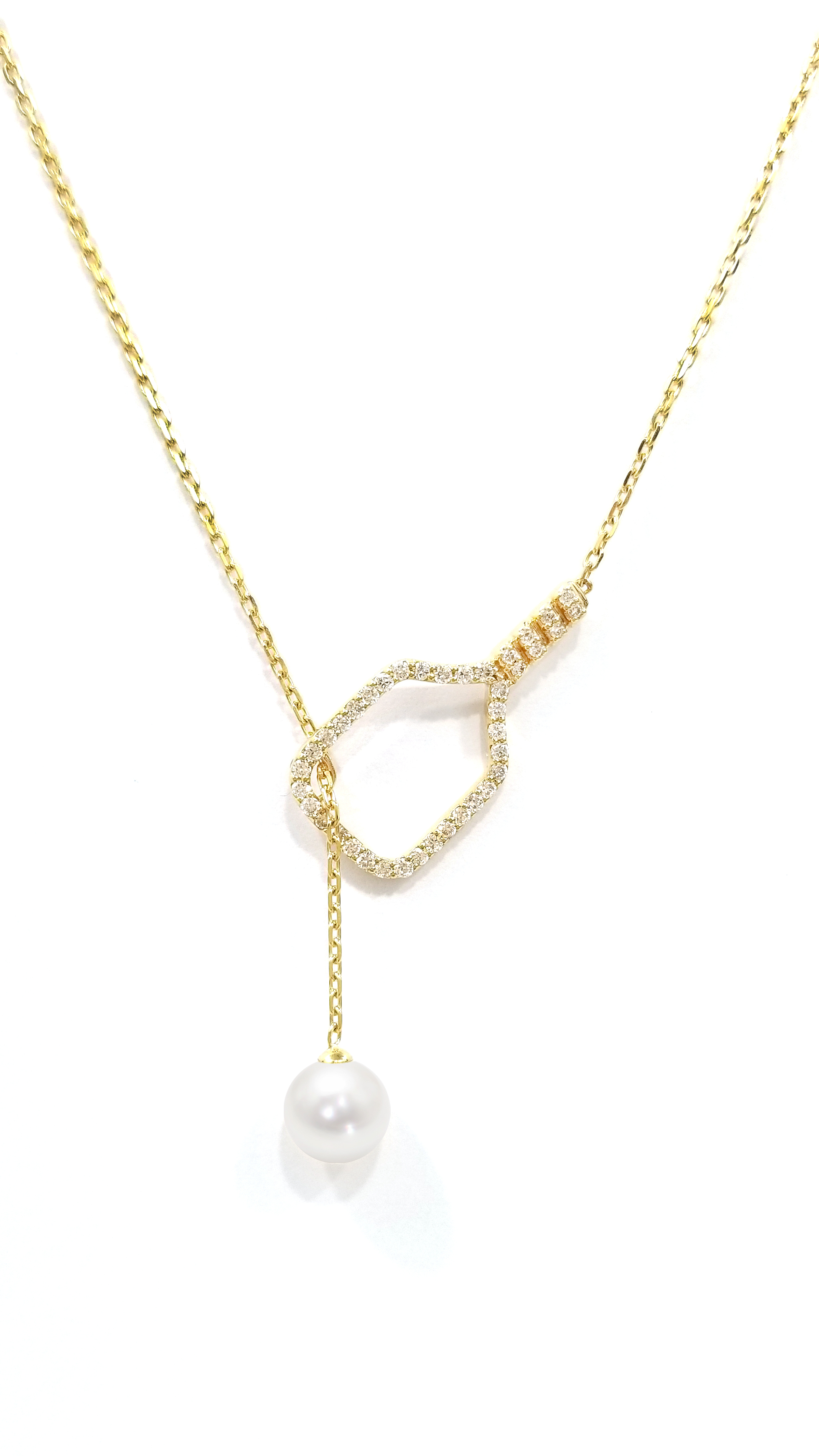 9K黃金 實驗室培育鑽石Akoya珍珠匹克球頸鏈