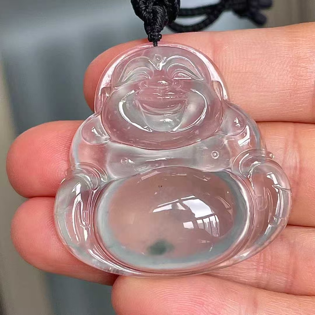 翡翠玻璃種飄花佛公吊墜,天然翡翠A玉, 緬甸玉, Jade, Jadeite