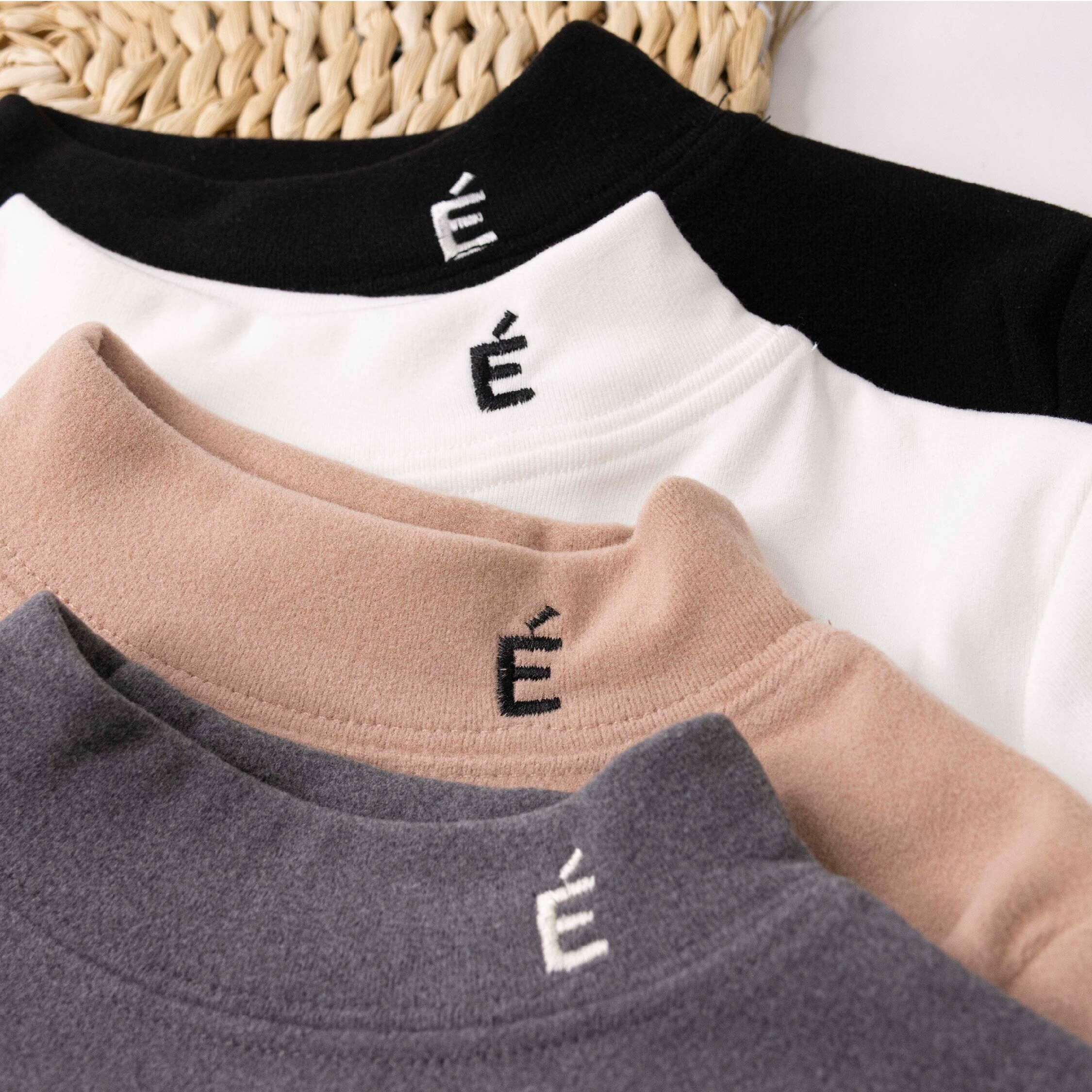 【H55748】字母E立領磨毛上衣/內搭衣＊四色