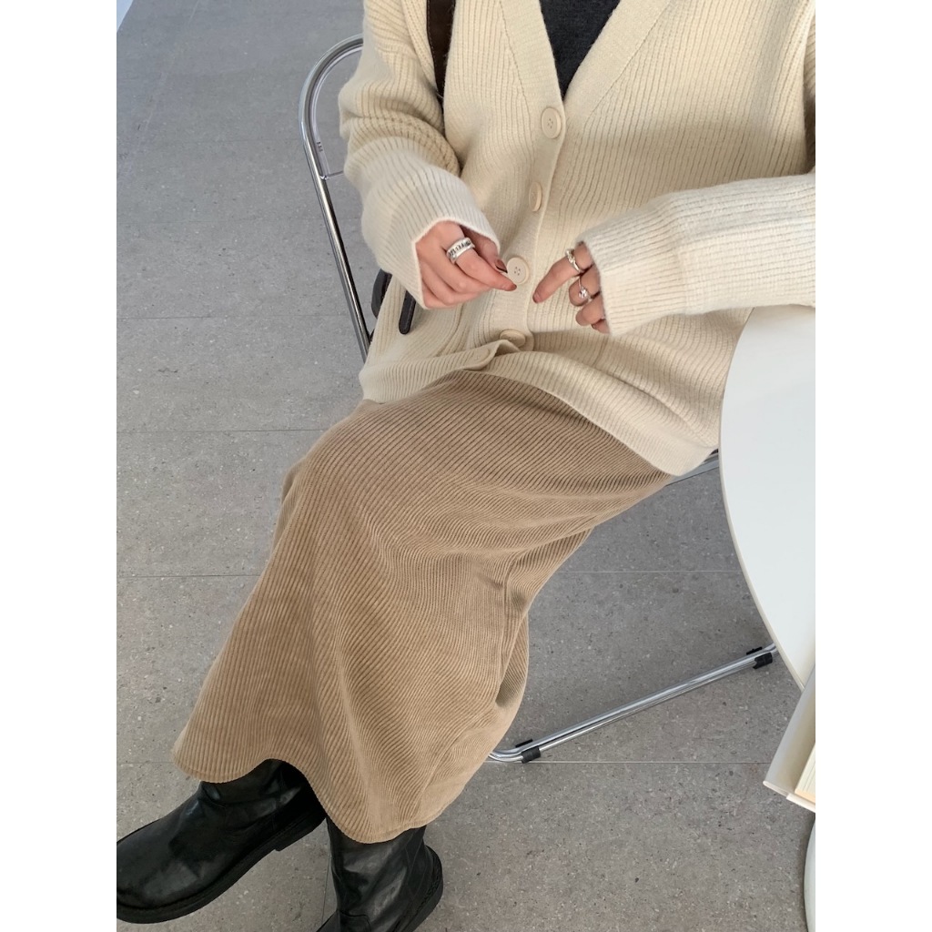 【imfine】浪漫出片 鬆緊腰燈芯絨直筒長裙 #4505