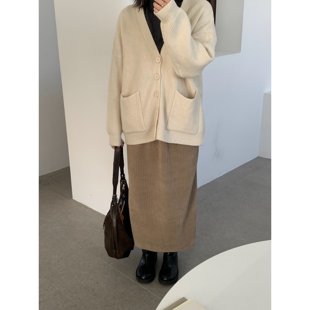 【imfine】浪漫出片 鬆緊腰燈芯絨直筒長裙 #4505