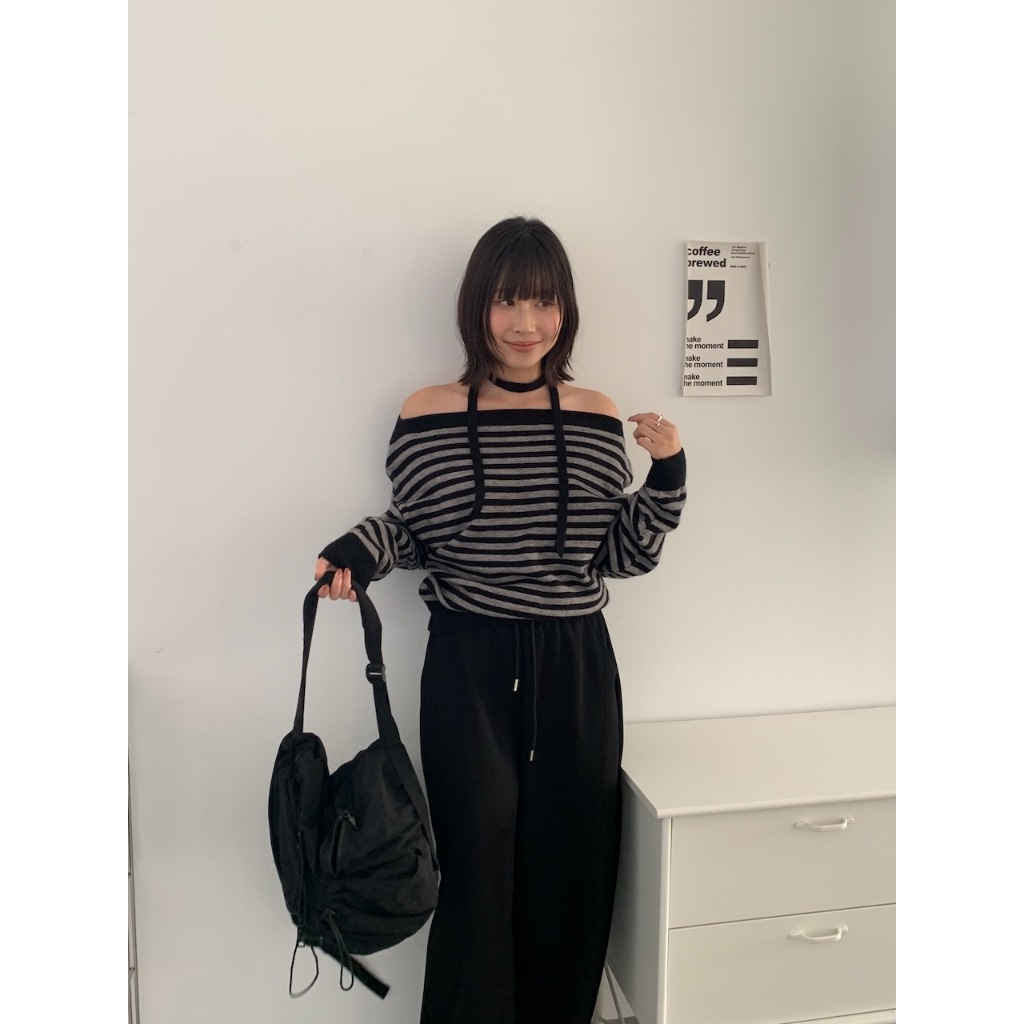 【imfine】微甜愛戀 露肩附領巾針織上衣 #7586