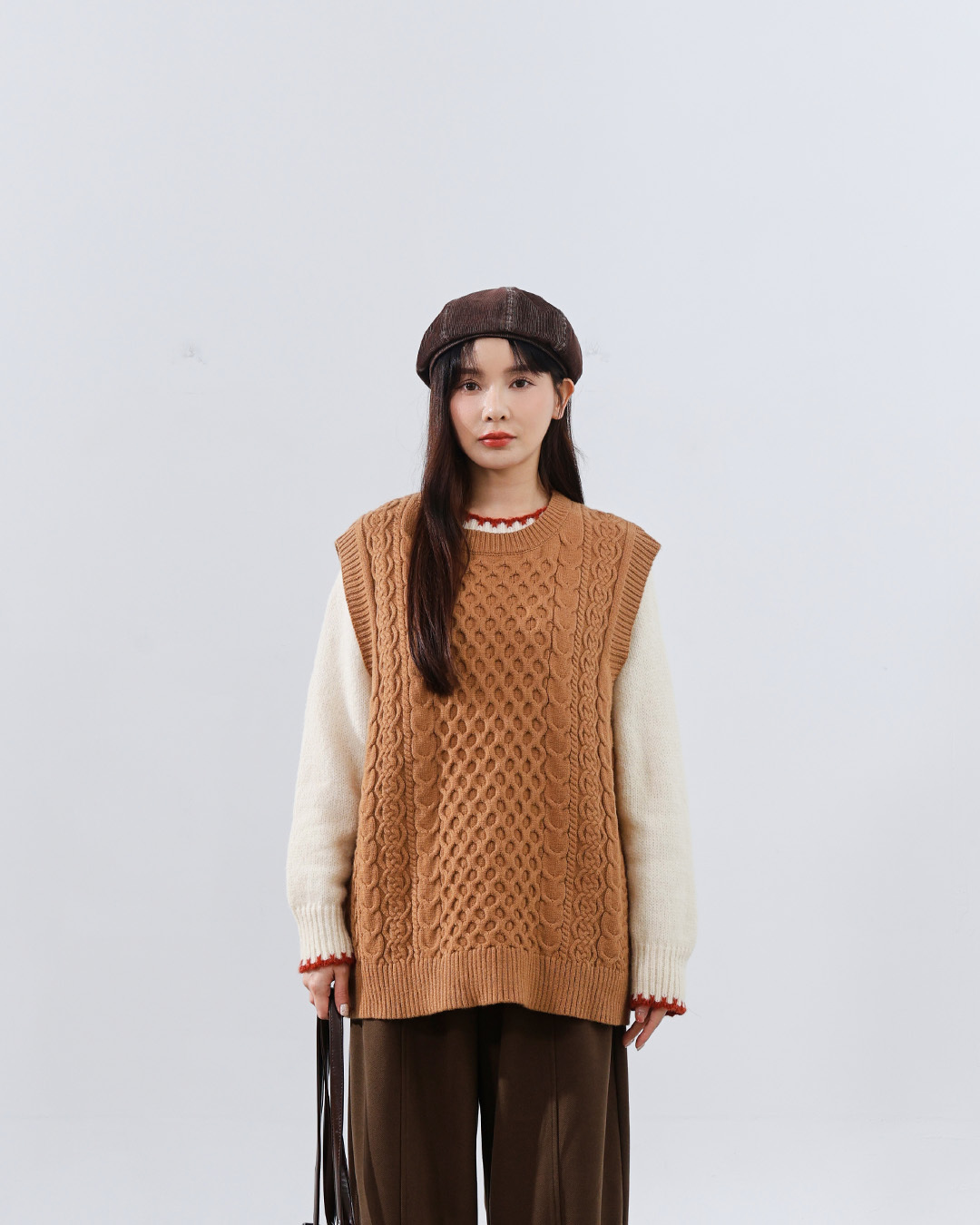 Textured cable knit wide-leg vest, available in four colors【01099286】in stock+pre-order