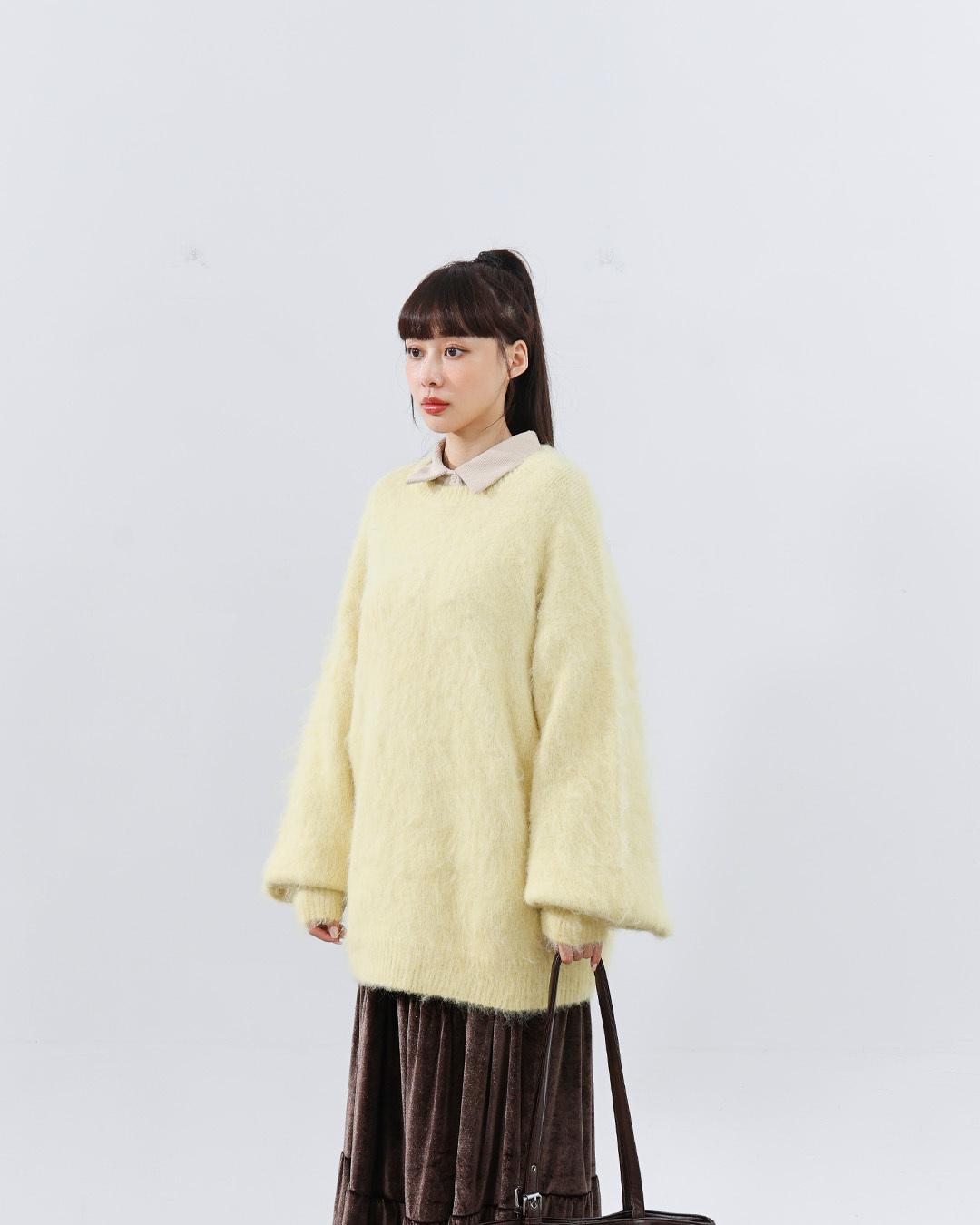 Textured Floral Knit Wide Sweater - Yellow【01099406】in stock+pre-order