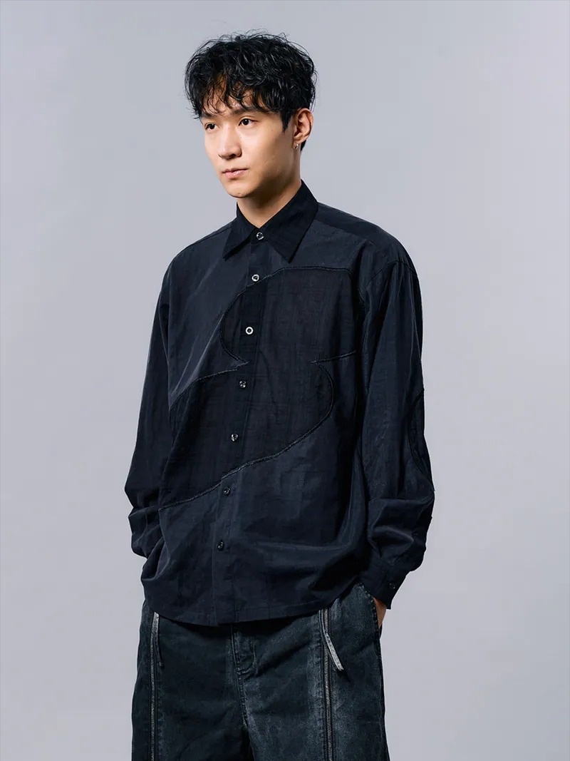 Enclave｜Loose Fit Long-Sleeves “Coverd” Shirt (Black)