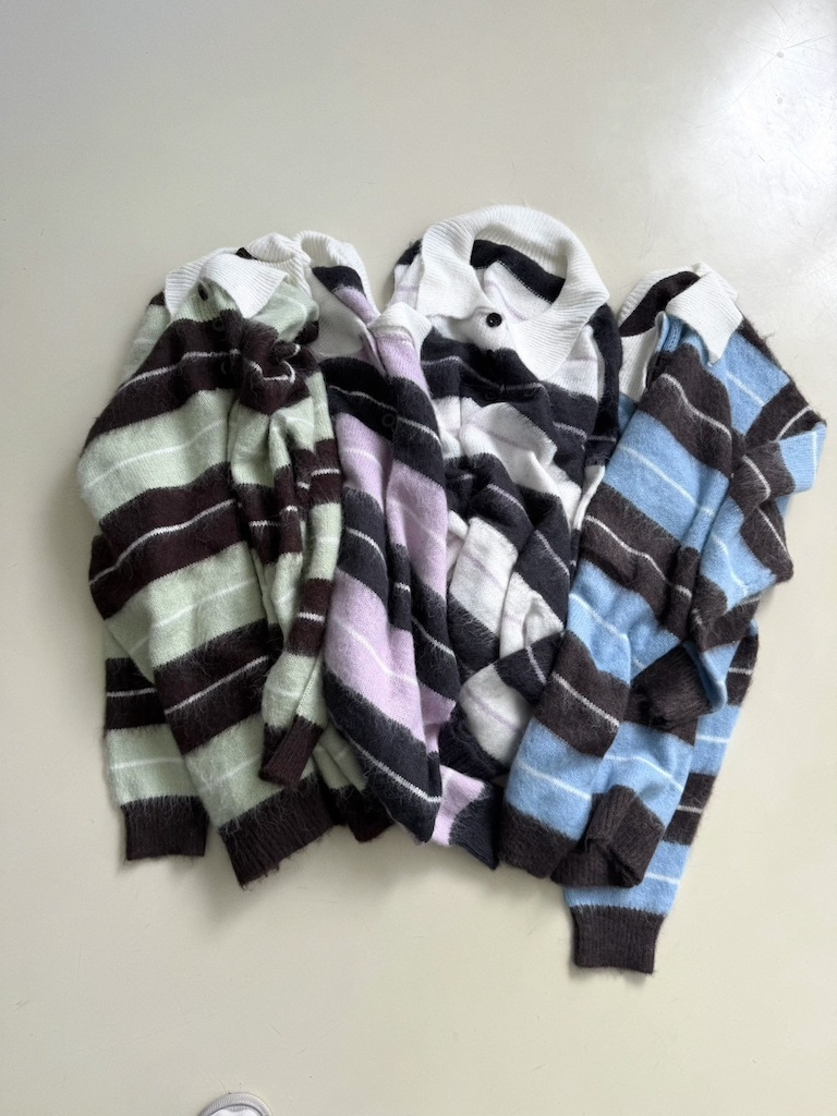 不顯胖翻領條紋微長版毛衣