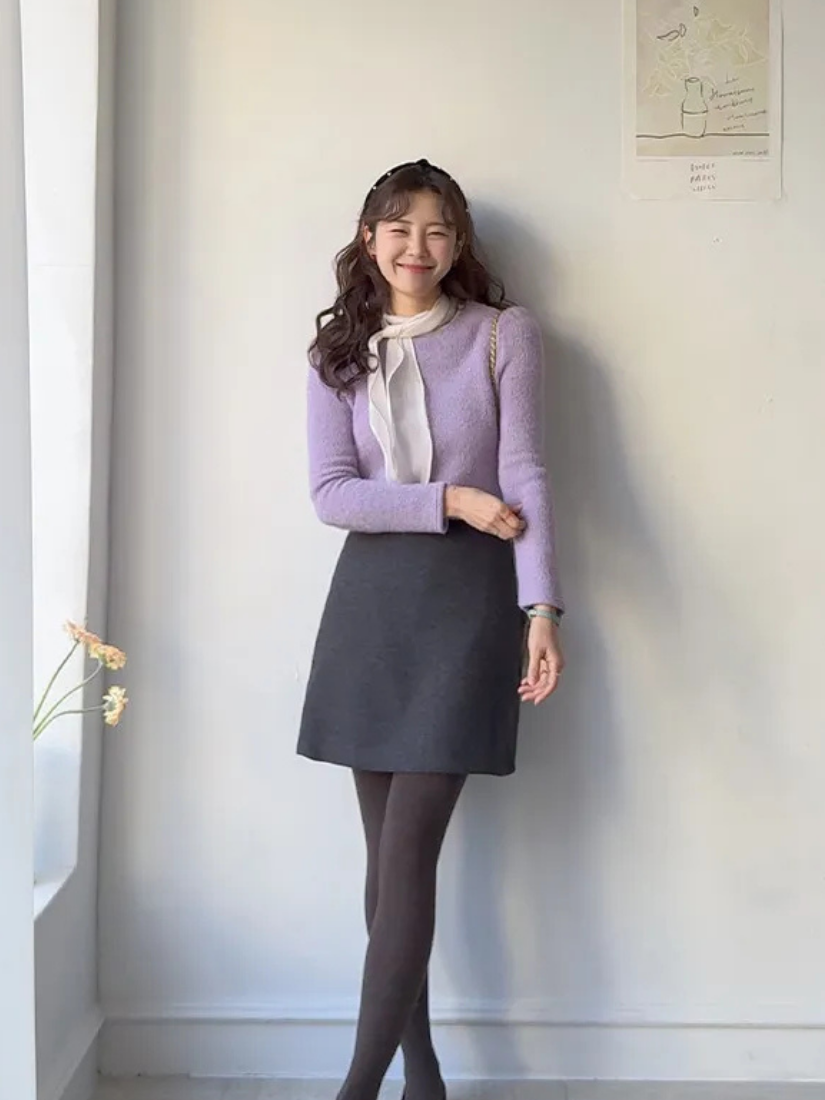 Esme 羊毛拼接領巾上衣 [ 4色 / Free ]