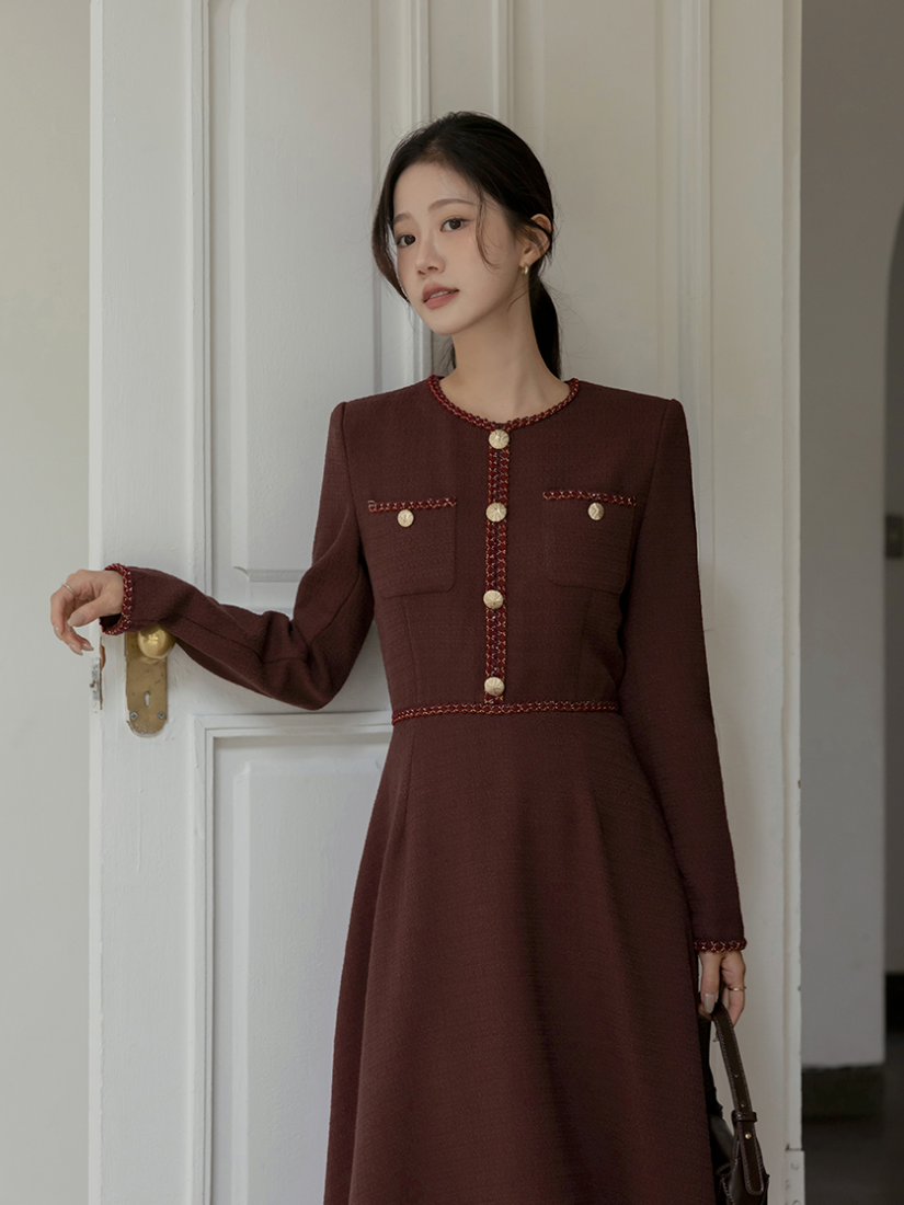 Cosima 香香編織點綴A字洋裝 [ 2色 / S,M,L ]