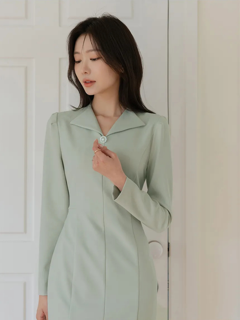 Anila 單釦小翻領包臀洋裝 [ 2色 / S,M,L ]