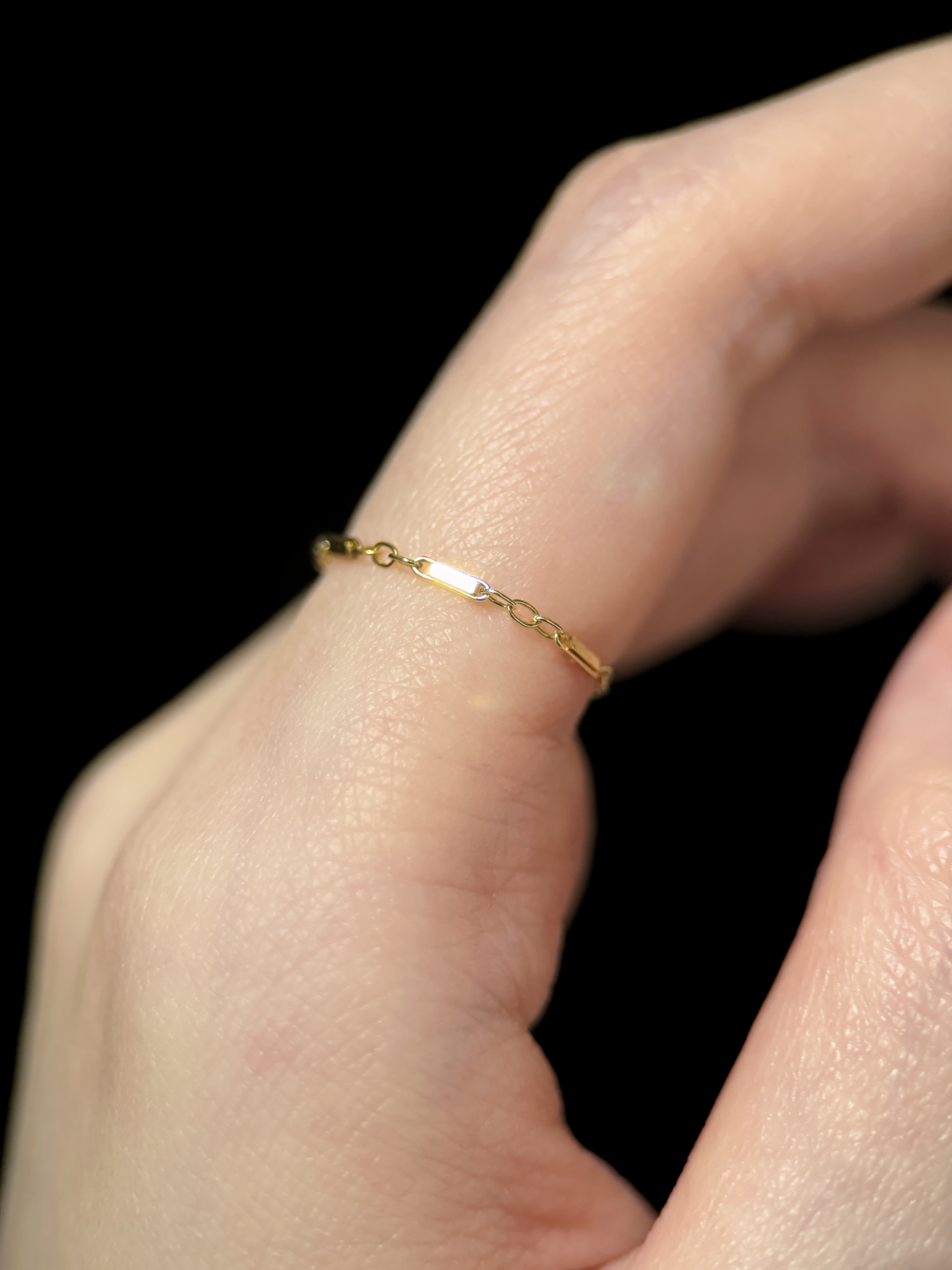 細扁鏈金珠鏈戒