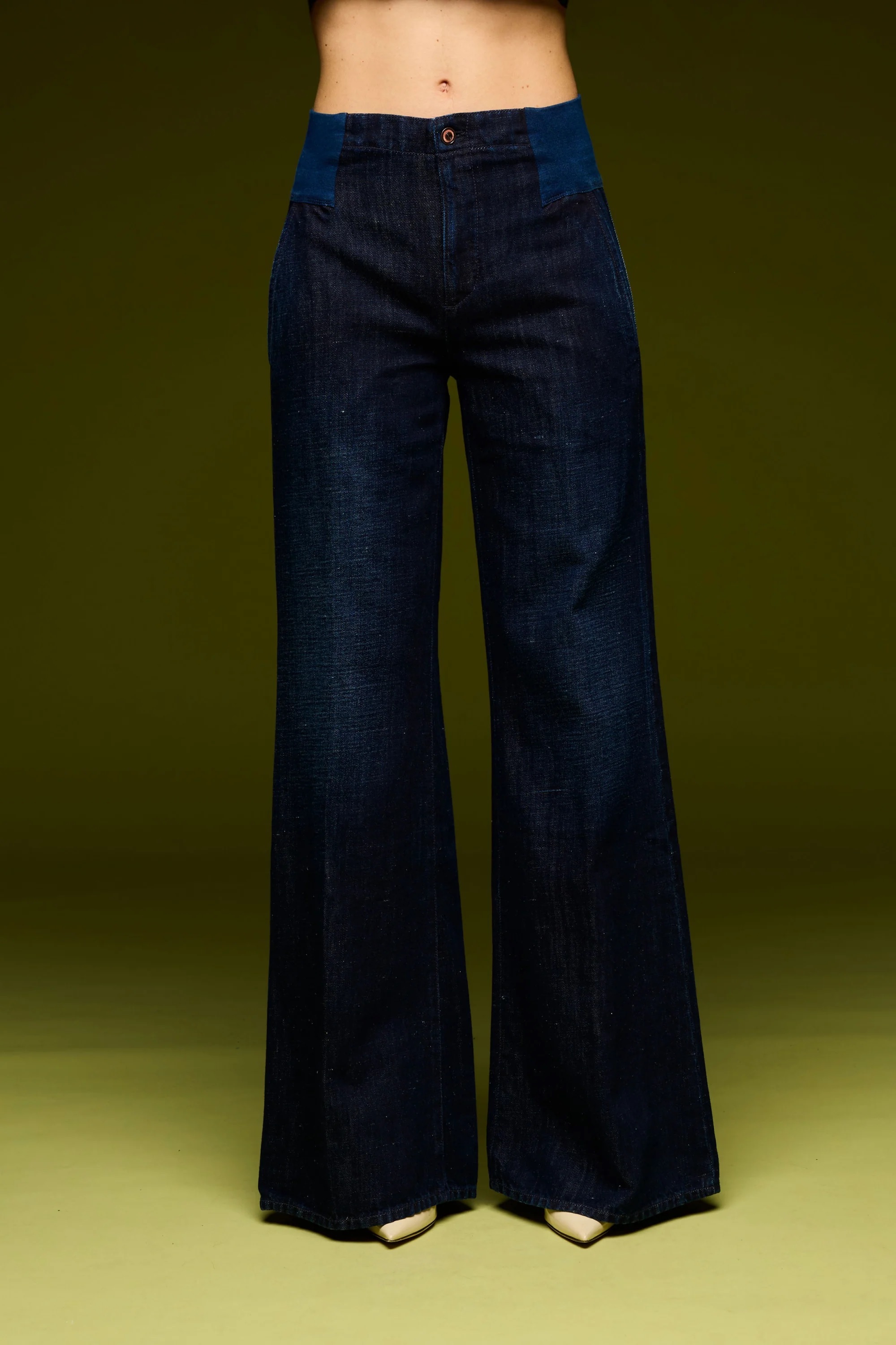 EUROPEAN 寬鬆緊腰頭牛仔寬褲