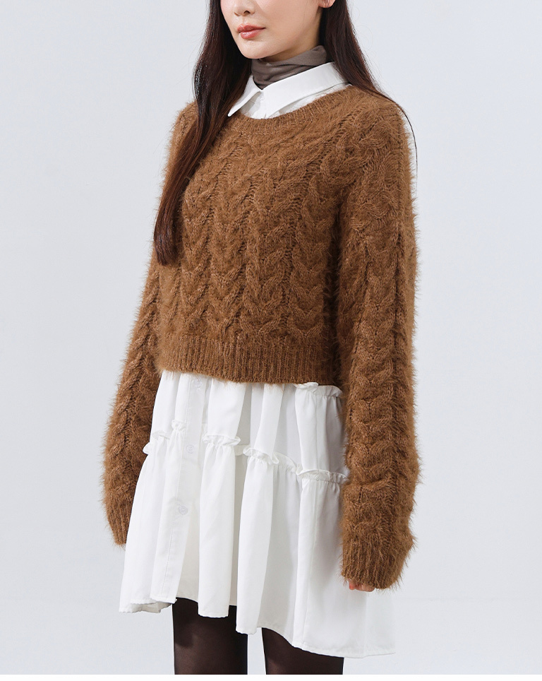 Cable knit short sweater, available in four colors【01099221】in stock+pre-order