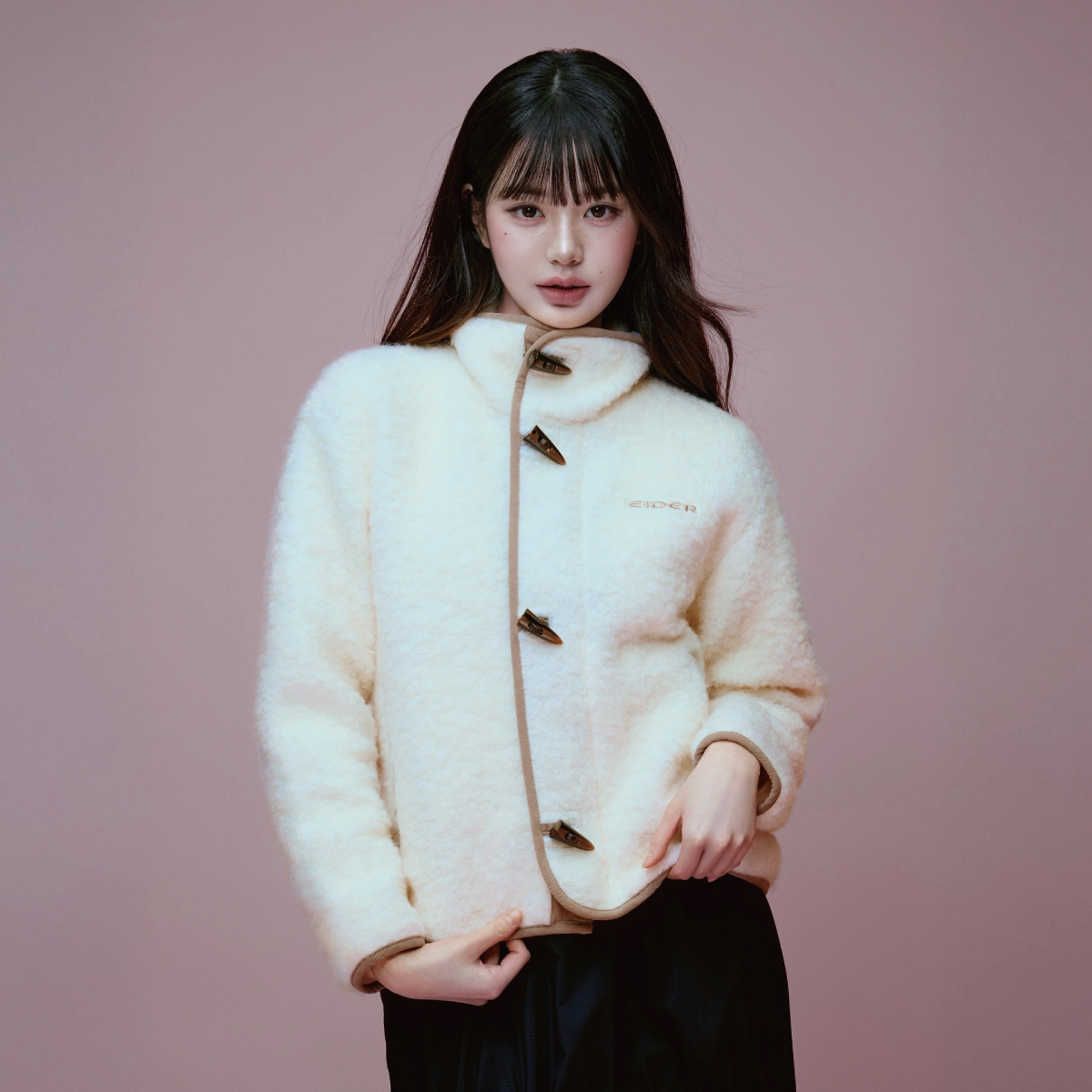 【EIDER】女羊毛保暖牛角釦外套/25EDWU25156-[灰粉、奶油白]