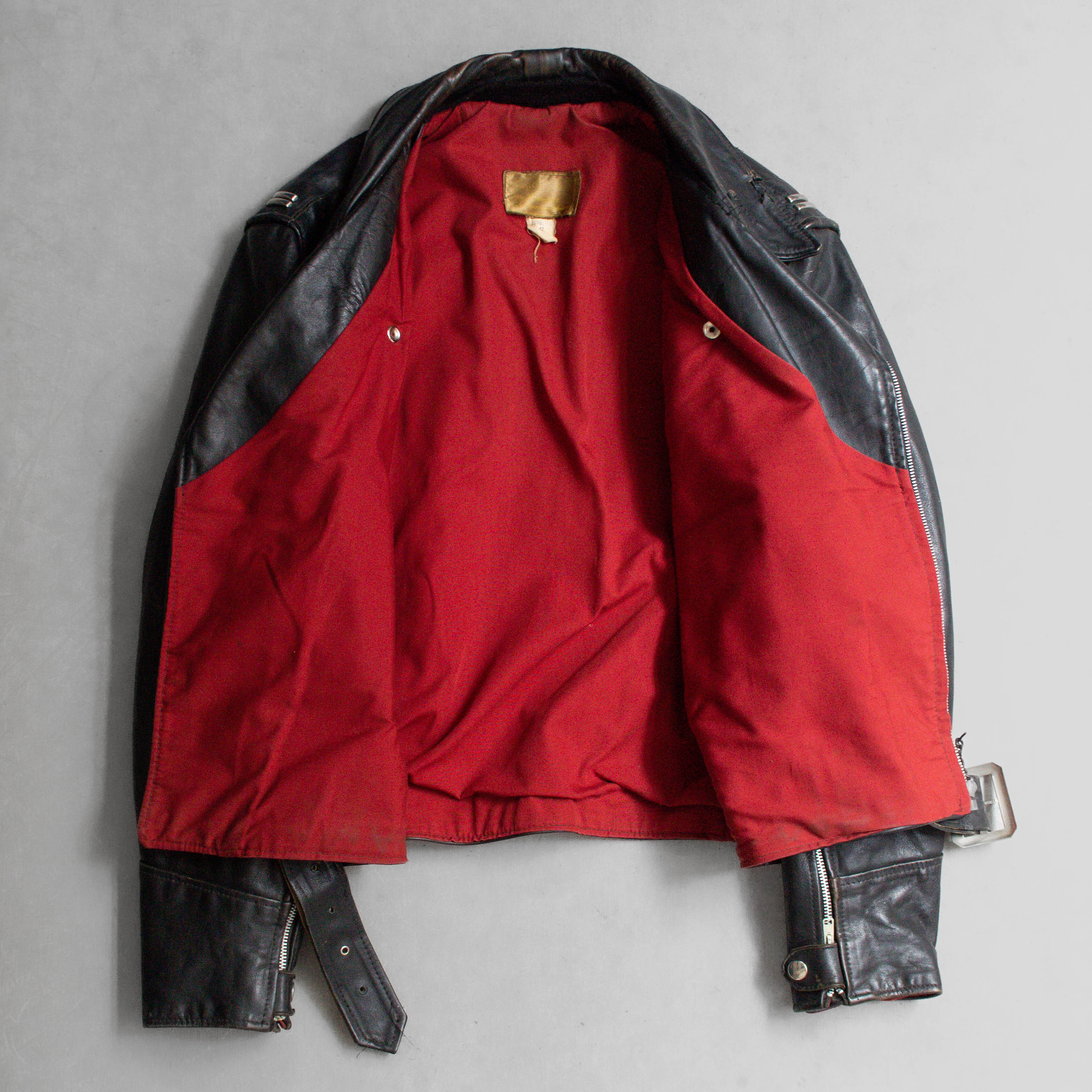 50-60S SEARS D POCKET LEATHER JACKET 黑色 斜拉鍊 騎士 皮衣 A