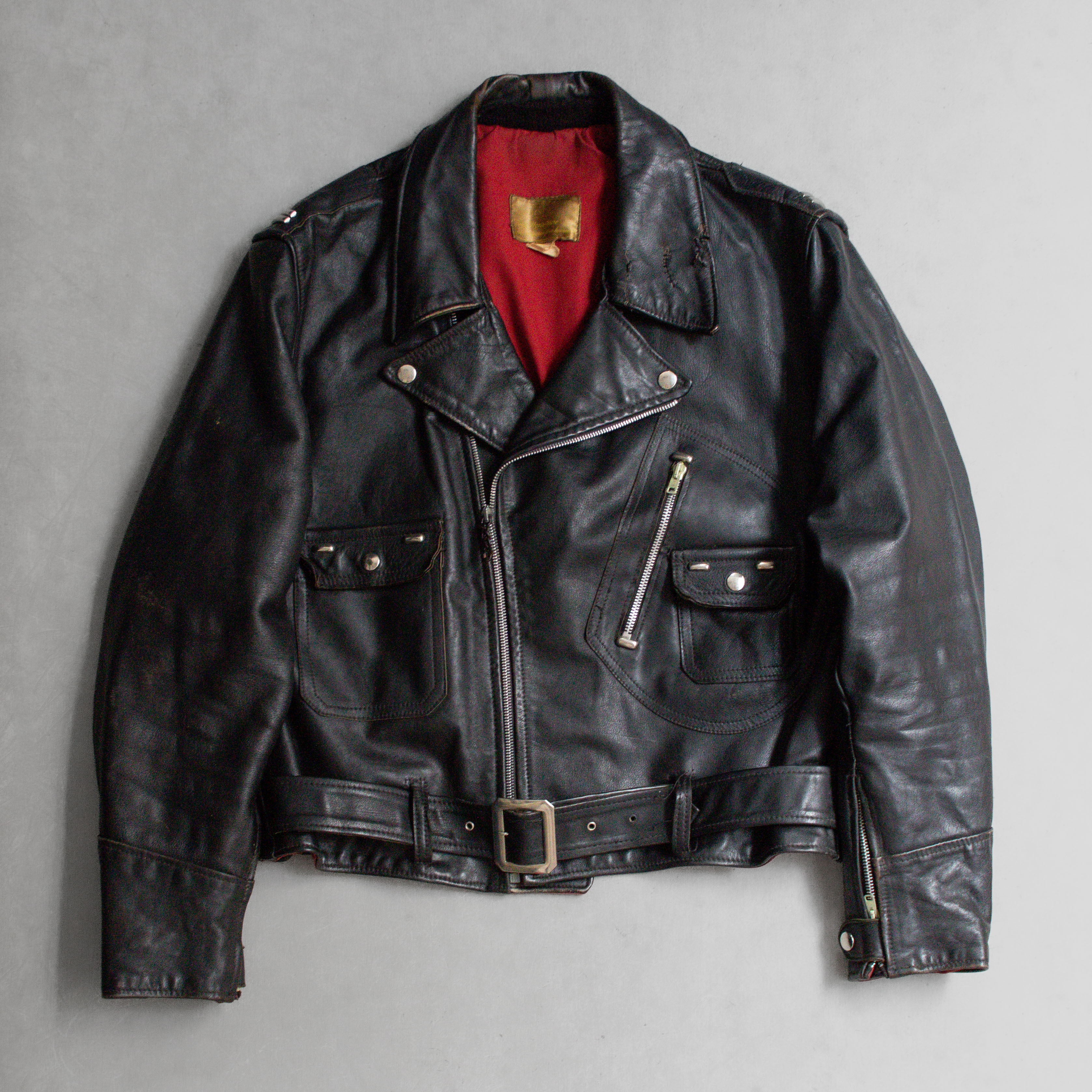 50-60S SEARS D POCKET LEATHER JACKET 黑色 斜拉鍊 騎士 皮衣 A