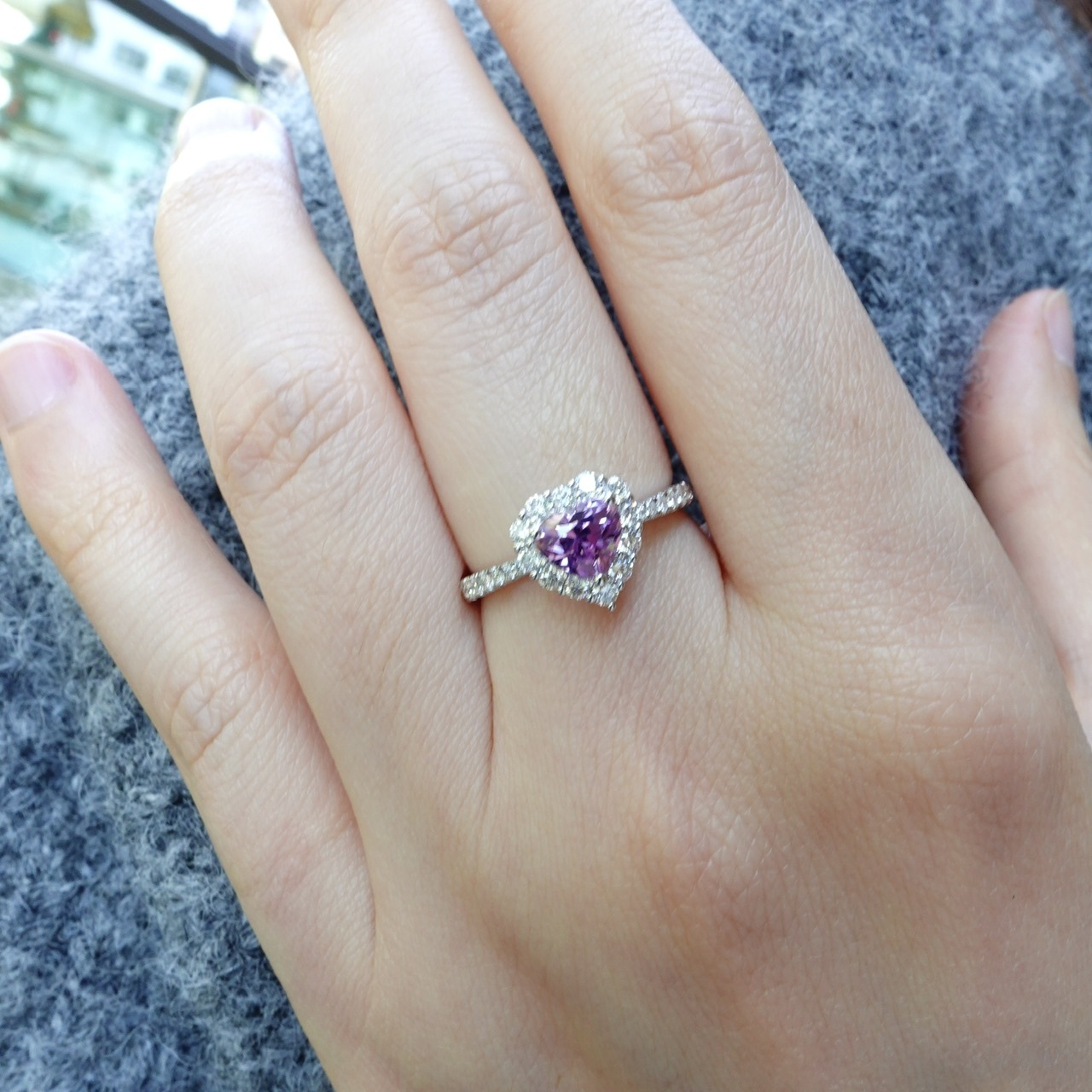 1.15ct心形無燒紫色藍寶石鑽石18K金戒指 - 薰衣草紫 (帶證書)