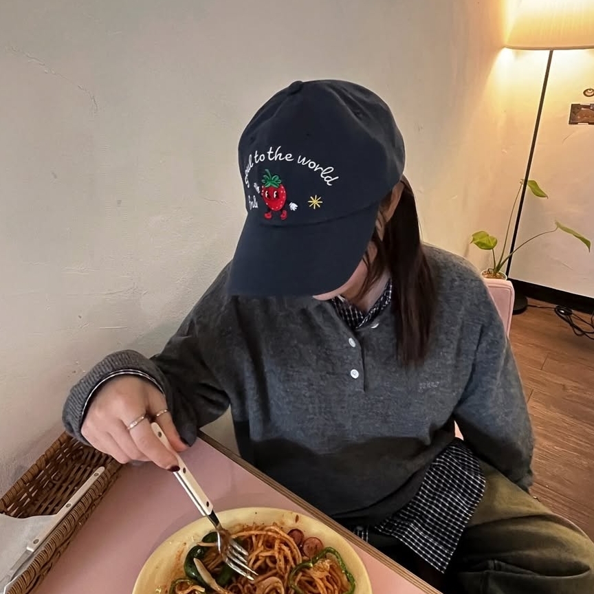 韓國 fru& 水果家族美式復古老帽 草莓 海軍藍