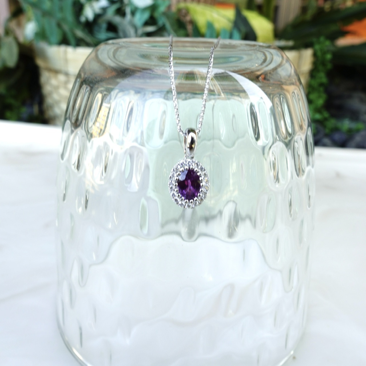 18K金紫色藍寶石鑽石吊墜 - 紫羅蘭色