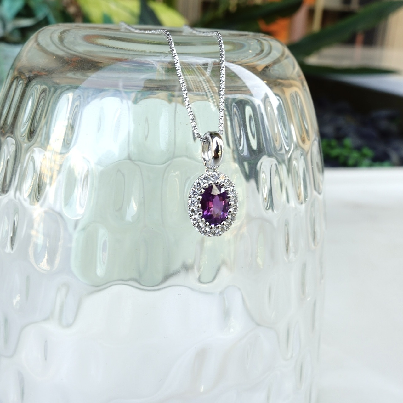 18K金紫色藍寶石鑽石吊墜 - 紫羅蘭色