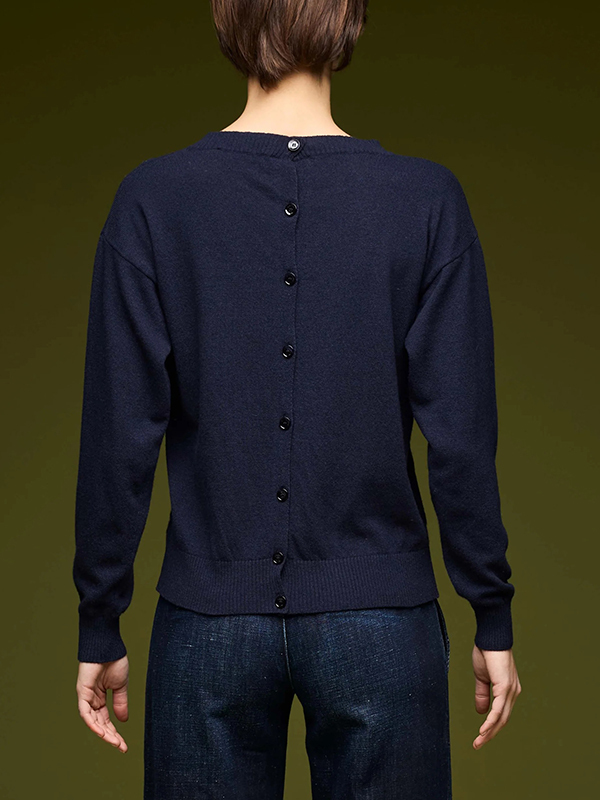 EUROPEAN 雙口袋圓領針織衣(深藍)