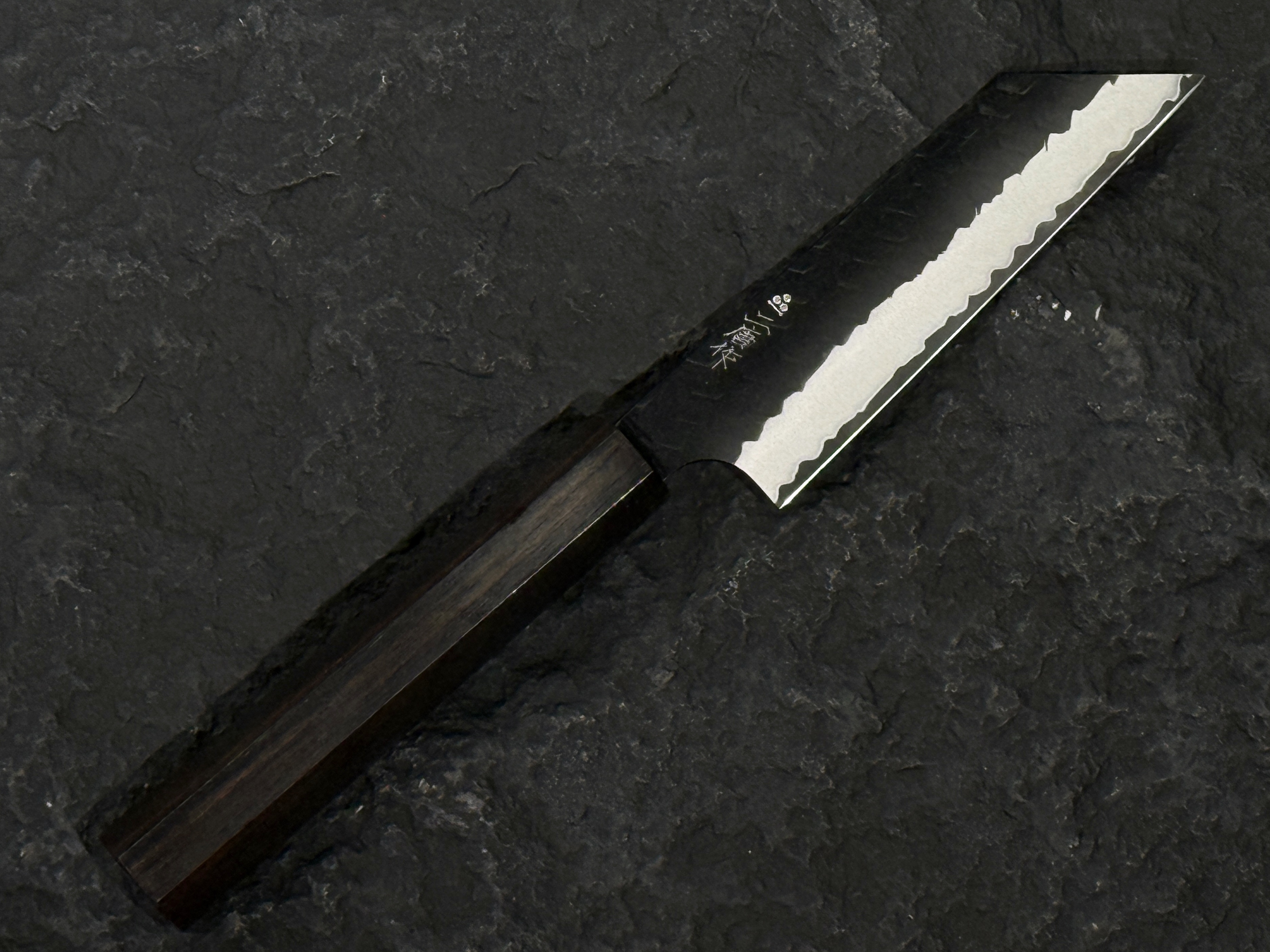 二唐刃物 SG2 粉末鋼 黑打 槌目 削皮刀 黑檀柄