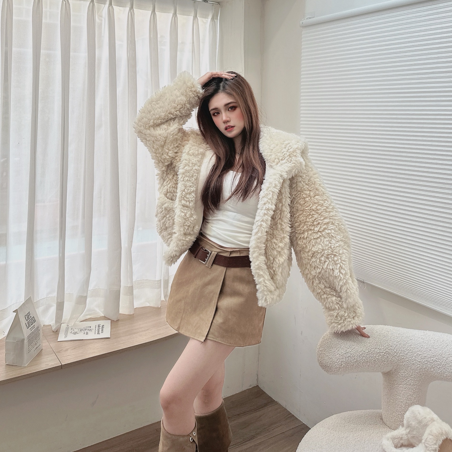 QQ羊毛毛連帽外套/二色