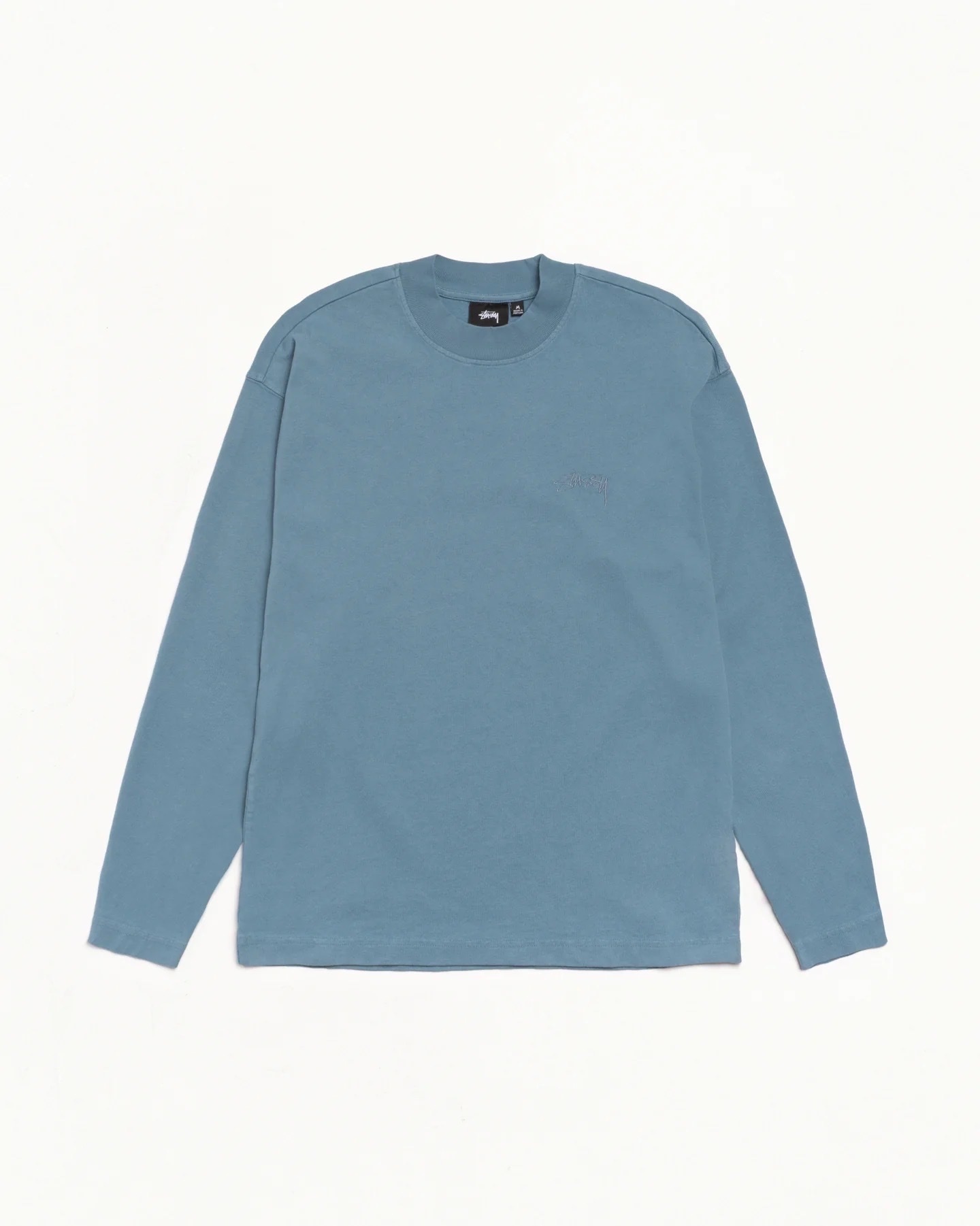 STUSSY DYED LS MOCK NECK TEE 藍色重磅薄長Tee