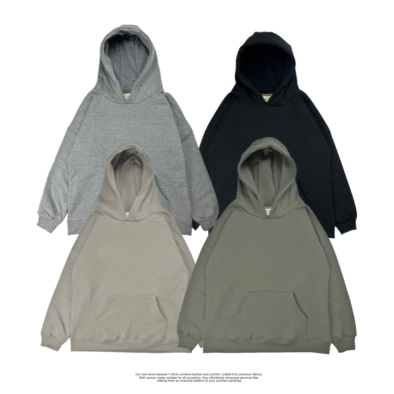 500克大絨布麂皮絨 立體剪裁落肩帽T