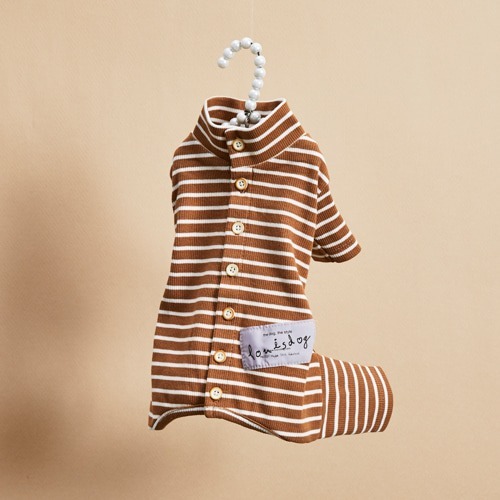 Louisdog 鈕扣條紋連身褲_琥珀