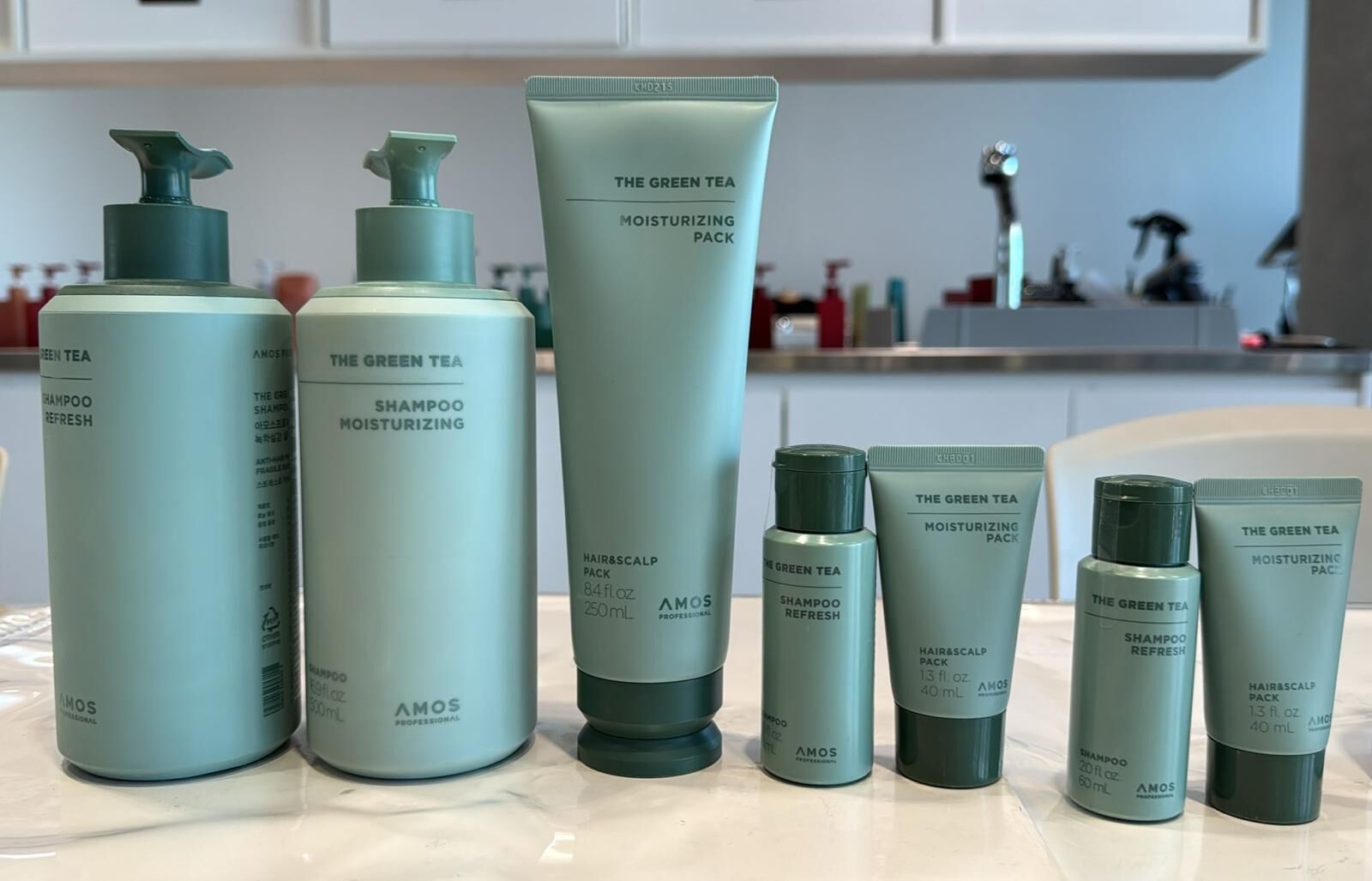 OB075 AMOS (50年綠茶根精華防脫系列) 洗髮水500ml+髮膜250ml+洗髮水60ml*2+髮膜40ml*2)