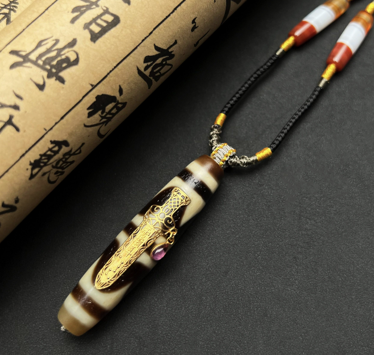 0105LH151-龍虎山DM-18K紫薇諱雙虎牙項鍊（A151）