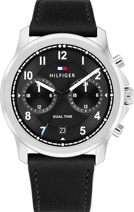 萬年鐘錶 - Tommy Hilfiger  時尚黑色面盤皮革錶帶男錶 1710624 錶徑42MM