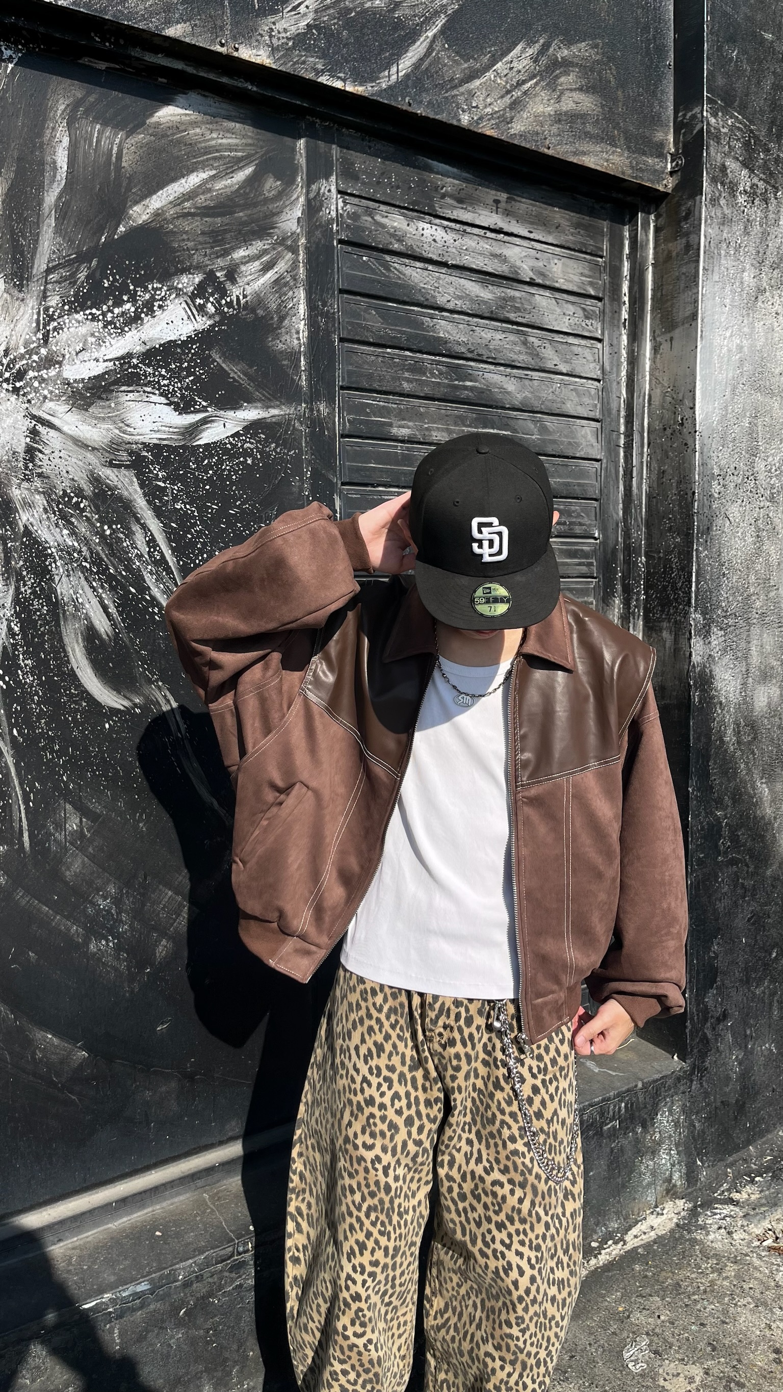 廓形麂皮拼接皮革夾克 (2colors)