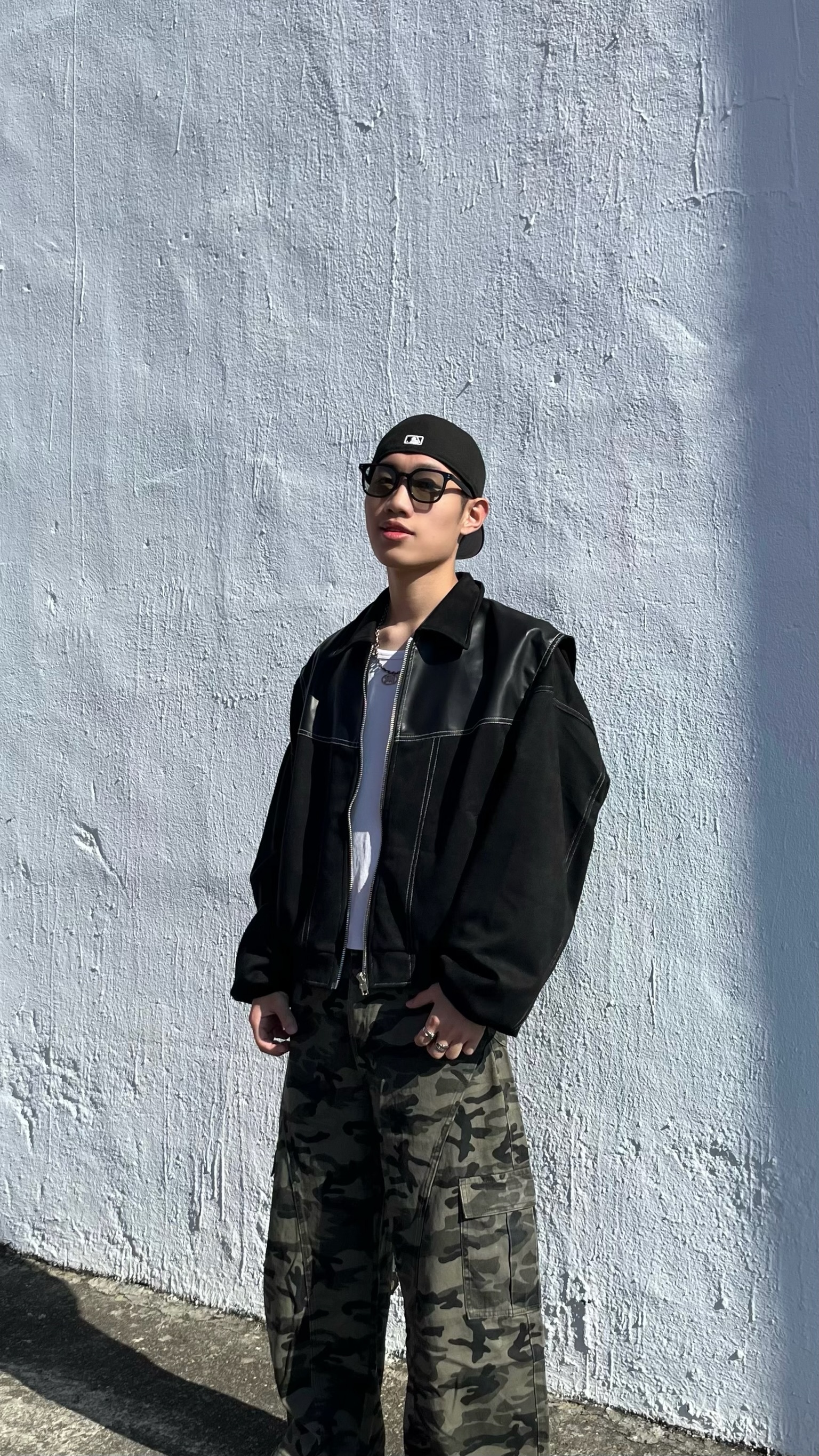 廓形麂皮拼接皮革夾克 (2colors)