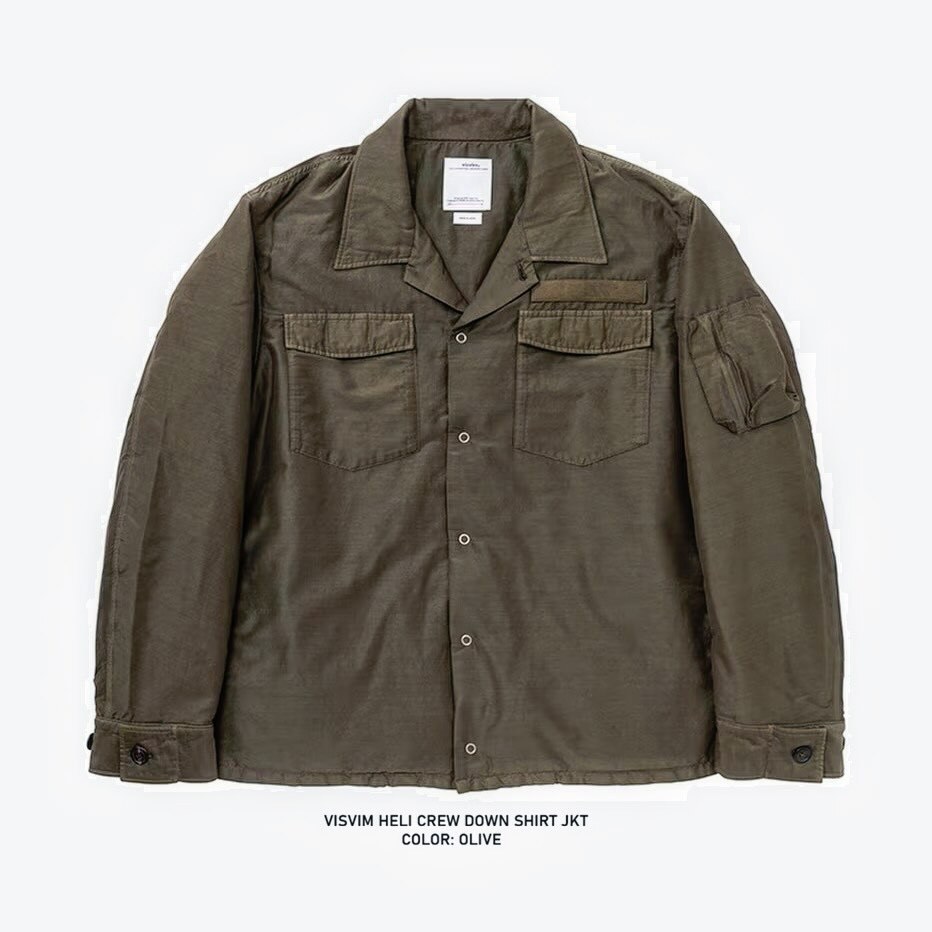 ON SALE 40% OFF: VISVIM HELI CREW DOWN SHIRT JKT - OLIVE SIZE 2 & 3 IN STOCK NOW (現貨發售中)