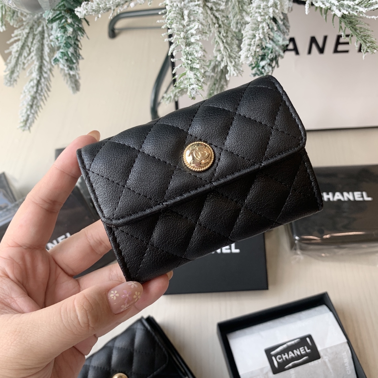 Chanel  VIP贈品 圓扣菱格小卡包